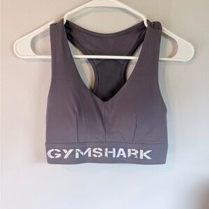 Gymshark Charcoal Racerback Sports Bra with White Logo